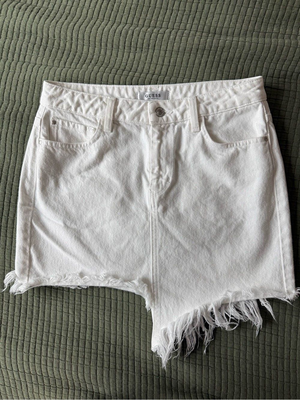 GUESS White Frayed Hem Denim Skirt